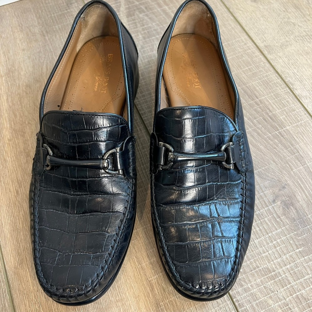Brass Boot Mens Black Croc Embossed Leather Bit Loafers 93346 001 Size 10 M - Picture 6 of 13